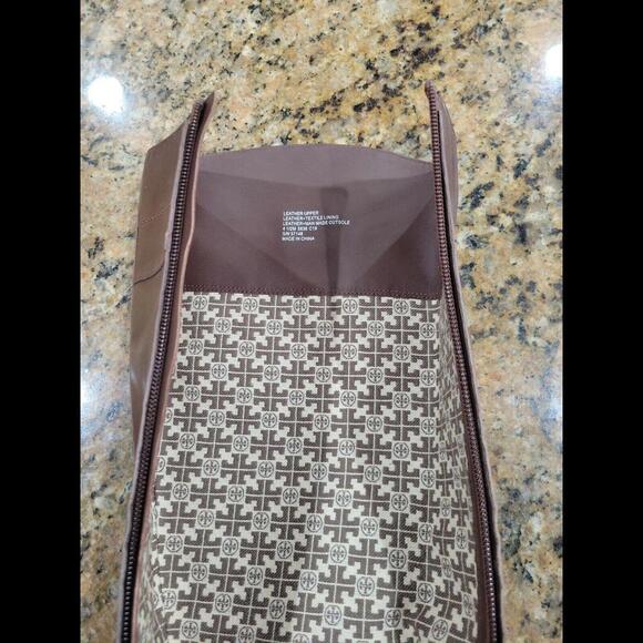 TORY BURCH Logo Everly Brown Leather Knee High Riding Tall Boots 4.5 NEW $498 - Picture 4 of 9